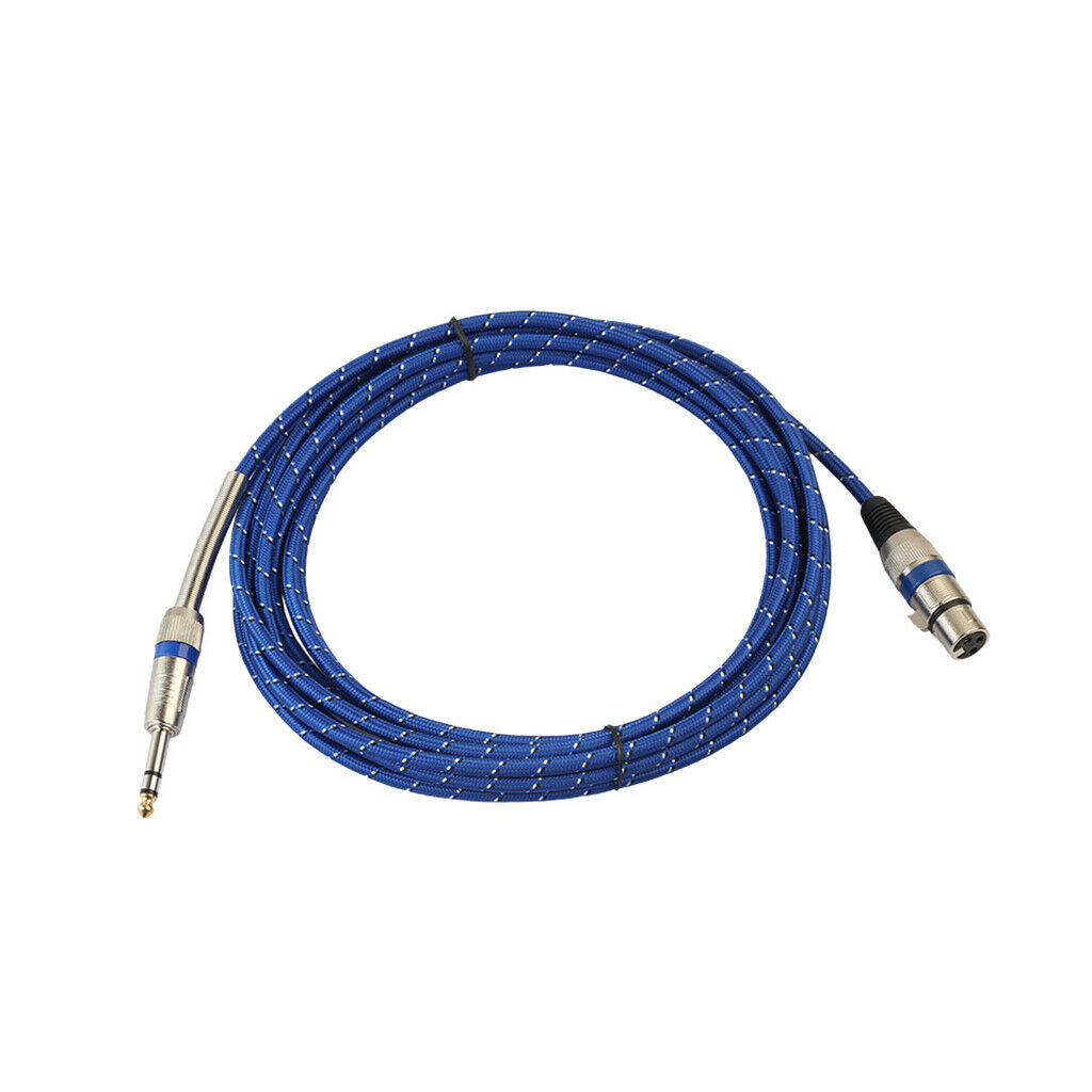 3Pin XLR Female Jack to 1/4" 6.35mm Male Plug Stereo Mic Adapter Blue 1m