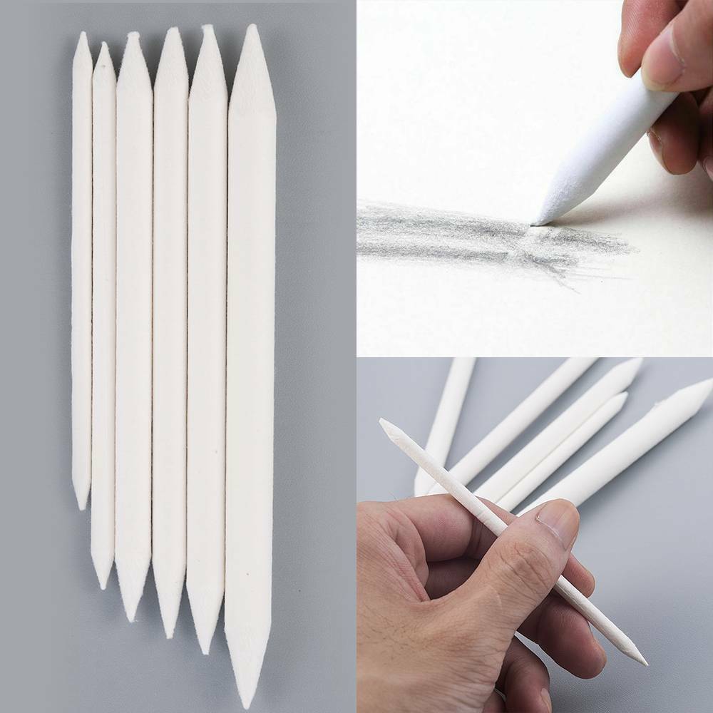 6Pcs Smudge Stump Stick Pastel Blending Tortillon Sketch Art White Drawing Pen