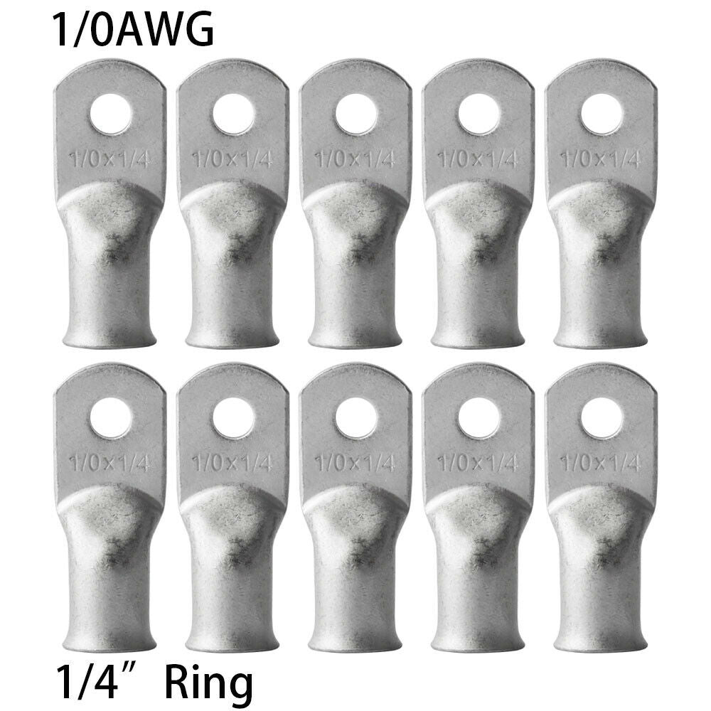 10PCS 1/0AWG-1/4 Tinned Copper Lugs Ring Terminals Un-insulated