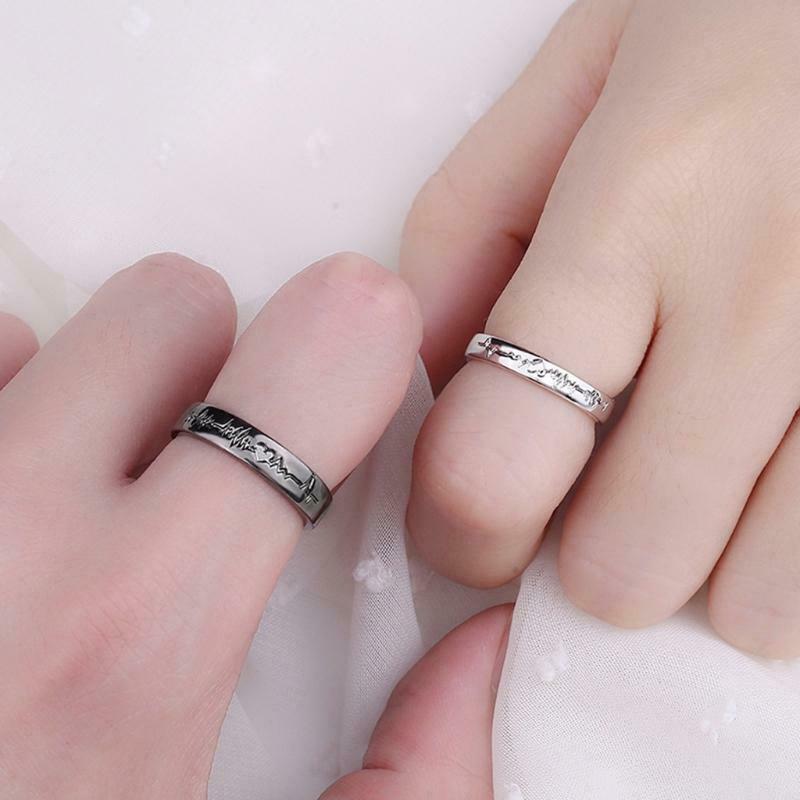 1Pair Fashion Couples Love Ecg Ring Adjustable for Valentine's Day Birthday Gift