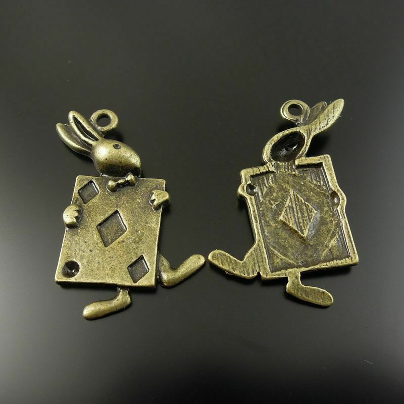 20 pcs Antiqued Bronze Alloy Rabbit Poker Charm Pendant Earring Findings 35*22mm