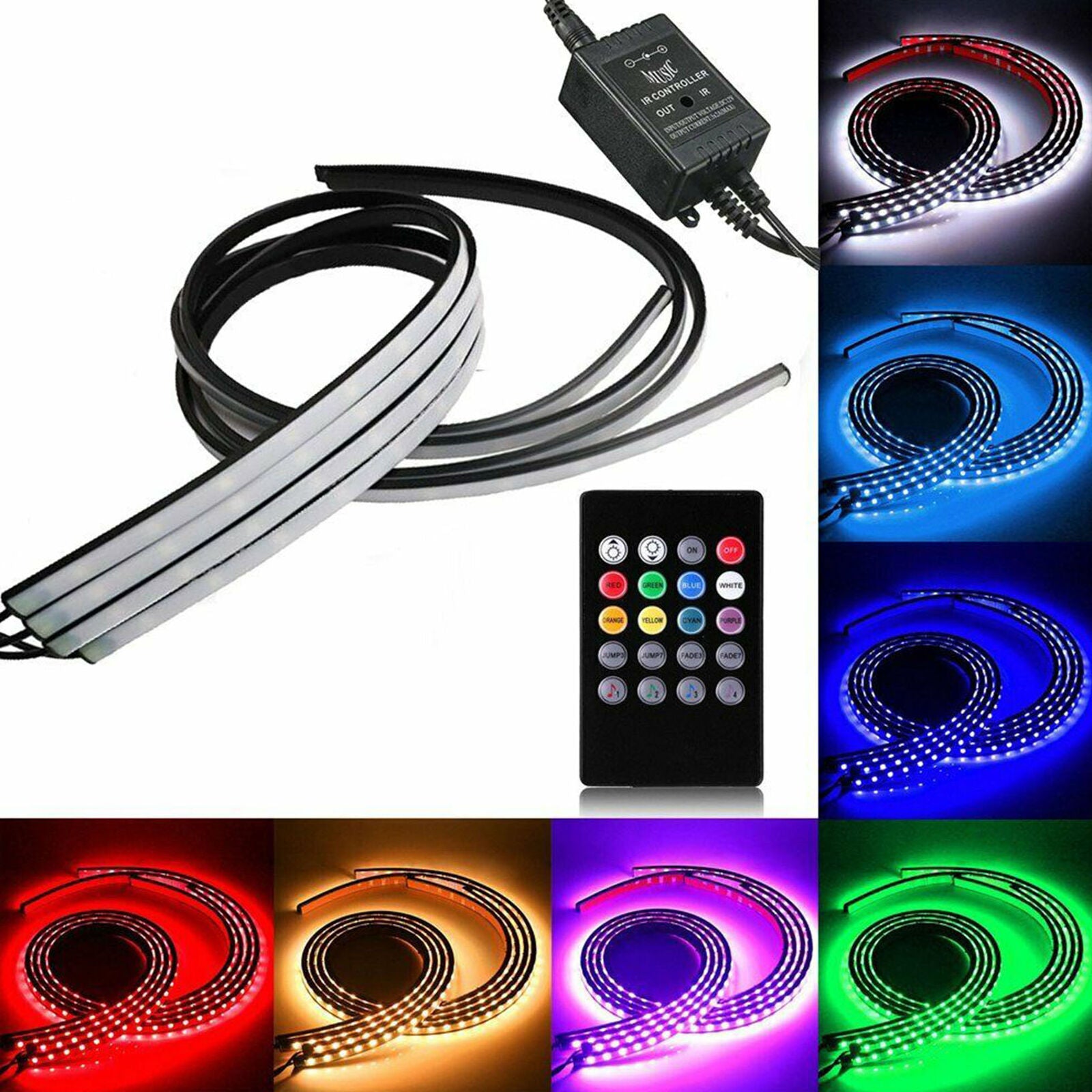 RGB 47" & 35" LED Strip Undercar Tube Underglow Underbody Neon Light Kit 8 Color