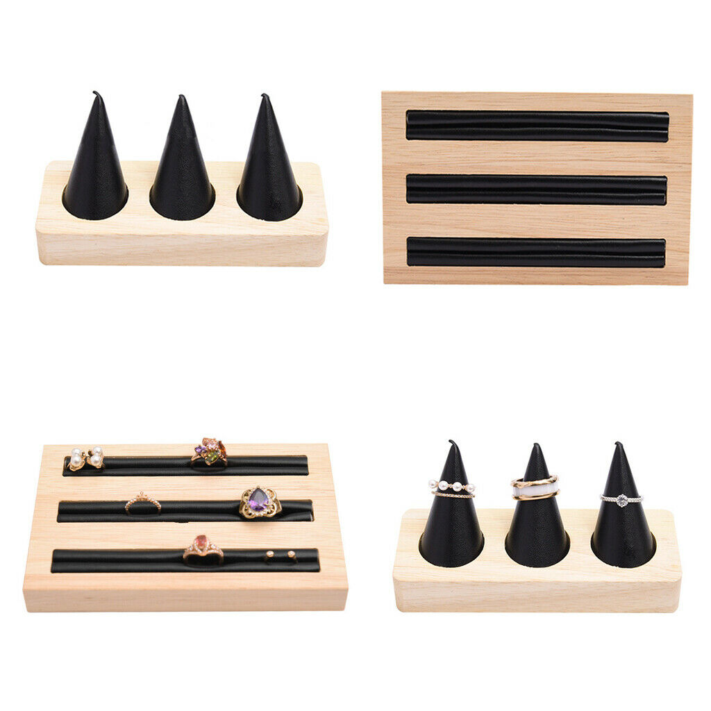 2x   Wood PU Leather Rings Jewelry Storage Organizers Home Accessories