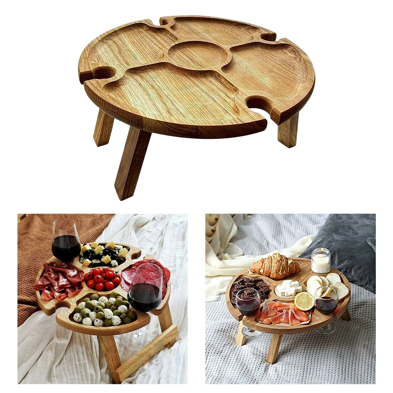 Outdoor Wooden Folding Picnic Table 2 In 1 for Camping Garden Round Desktop
