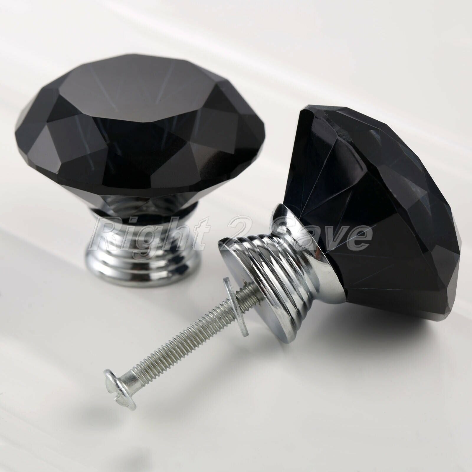 Black Crystal Glass Knobs Handle Dresser Closet Cabinet Drawer Door Pull 40mm
