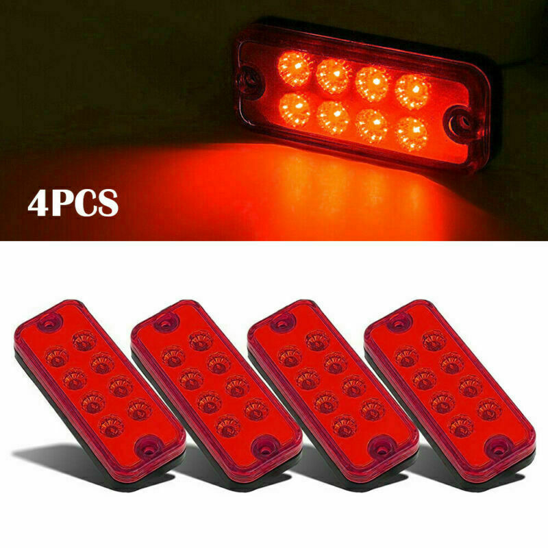 4x Red 8-LED Side Marker Lights RV Truck Trailer Clearance Light Waterproof 12V
