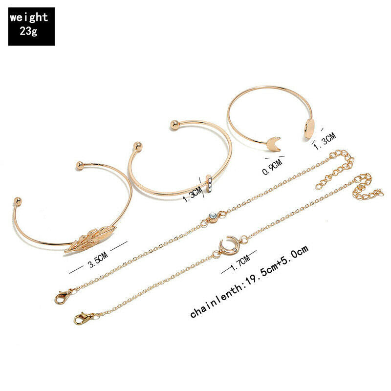 Rhinestone Sun Moon Bracelet Women Tassels Leaves Circular Chains Bangle .l8