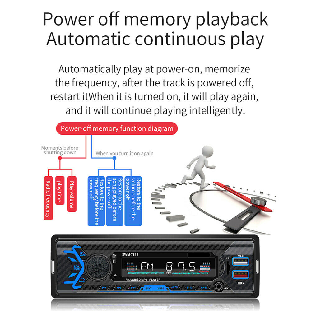 12V Car Din MP3 Player FM Radio USB AUX-IN Bluetooth Remote Control Receiver