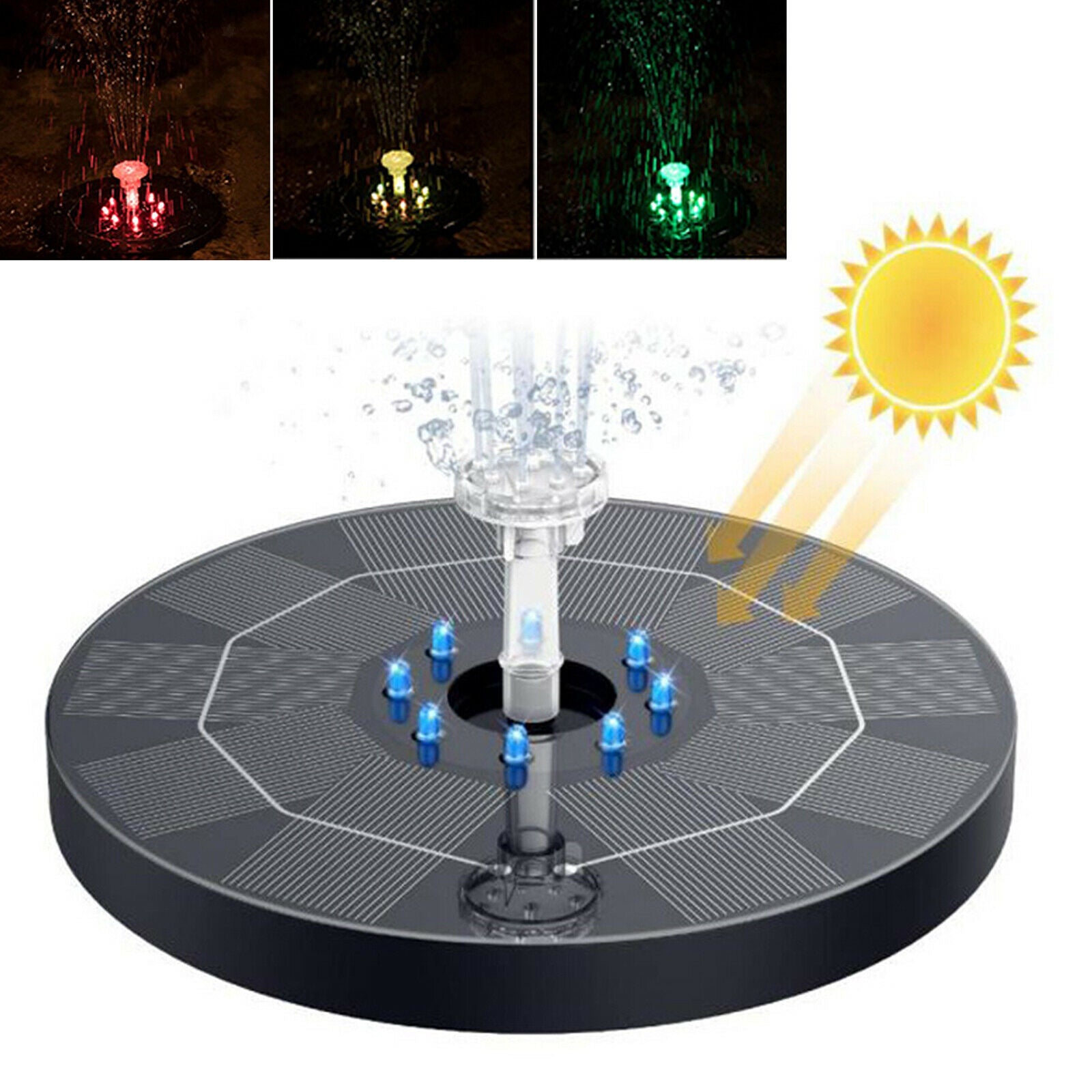 Outdoor Solar Powered Fountain Water Pump with 6 Nozzles for Pond Plants