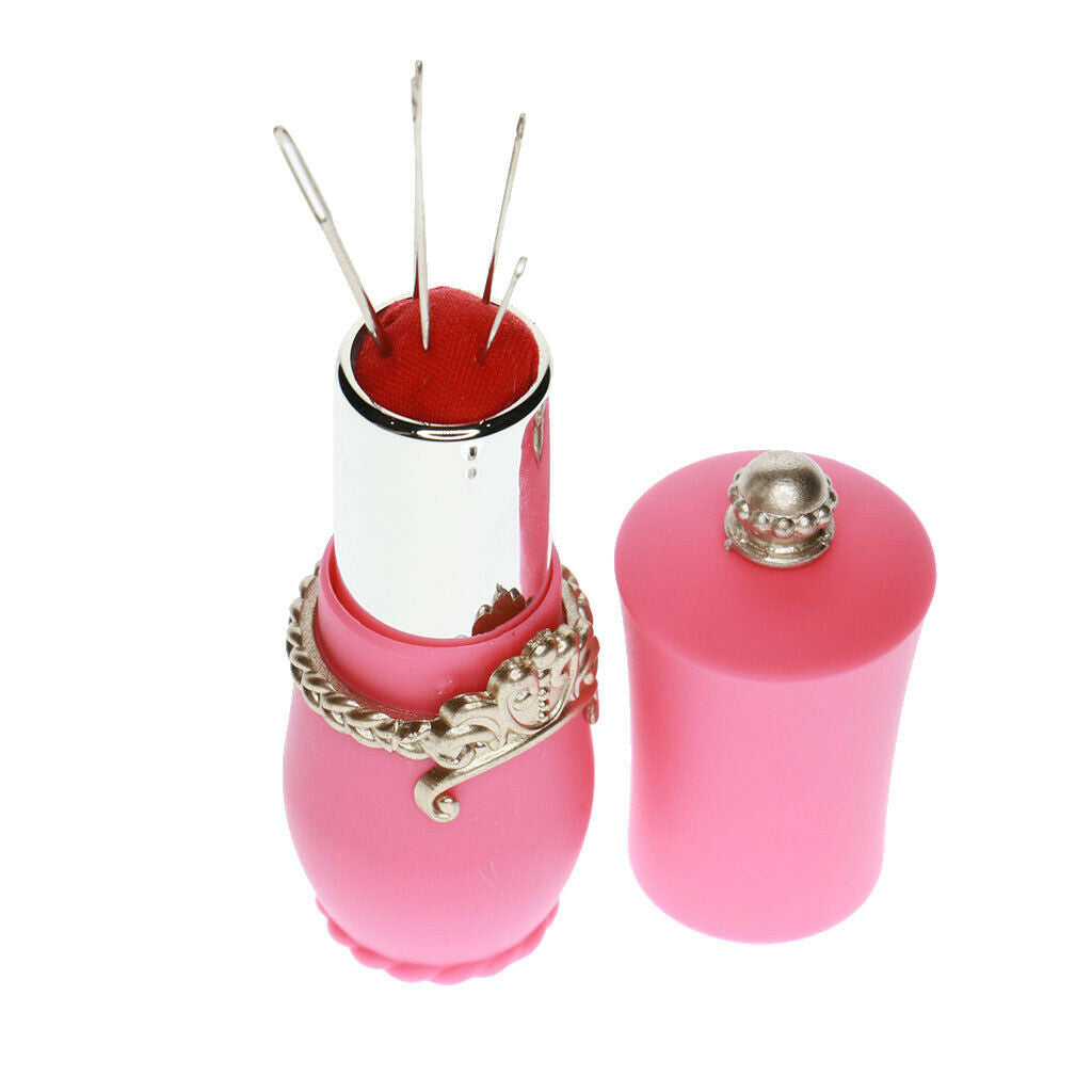 4x Lipstick Shape Needles Pillow Holder with 5pcs Sewing Needles