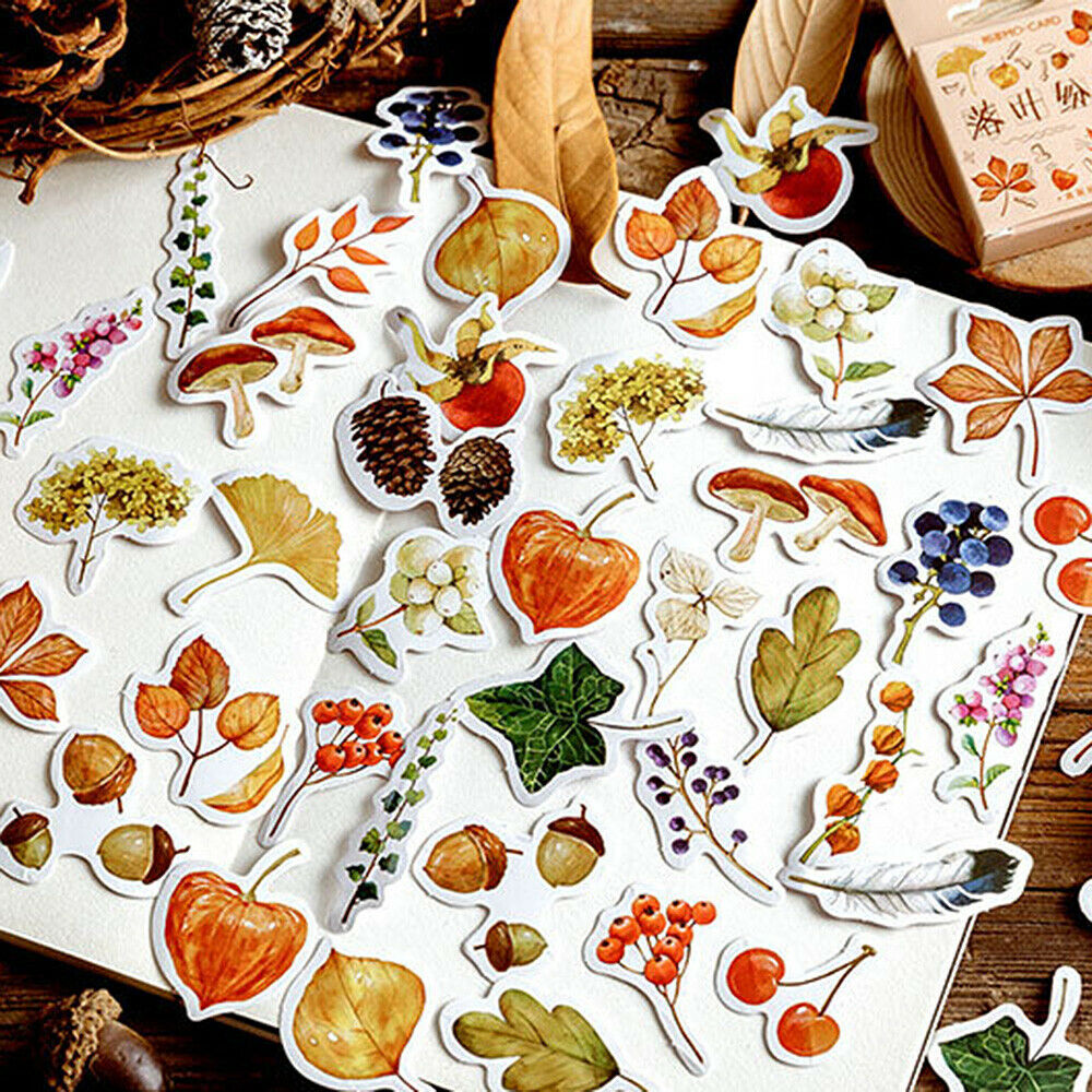 46Pcs Fallen Leaves Plants Scrapbooking Stickers Adhesive Paper Craft Stationery