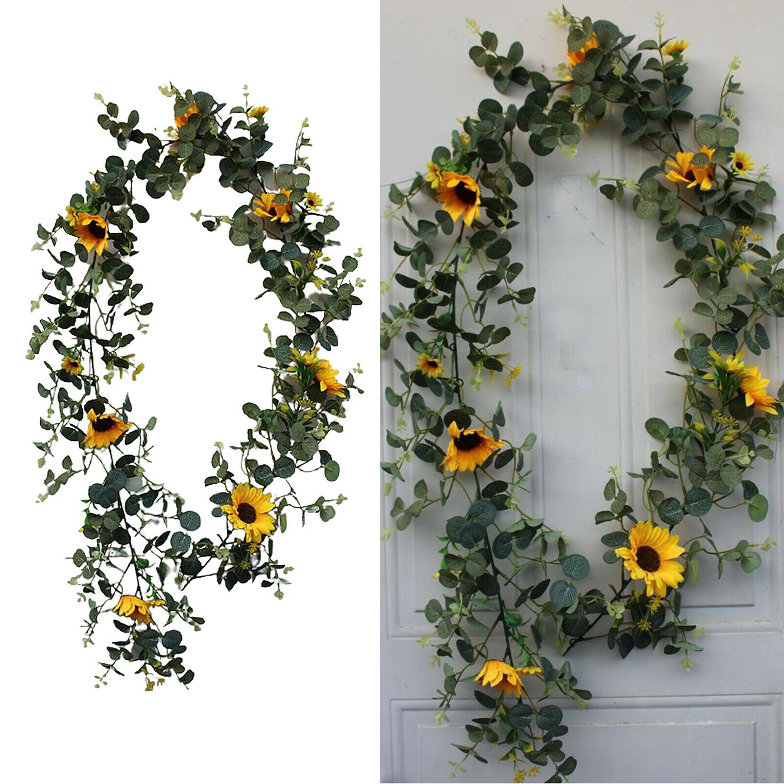 20cm Artificial Sunflower Wreath Green Eucalyptus Leaves Front Door Wall Decors