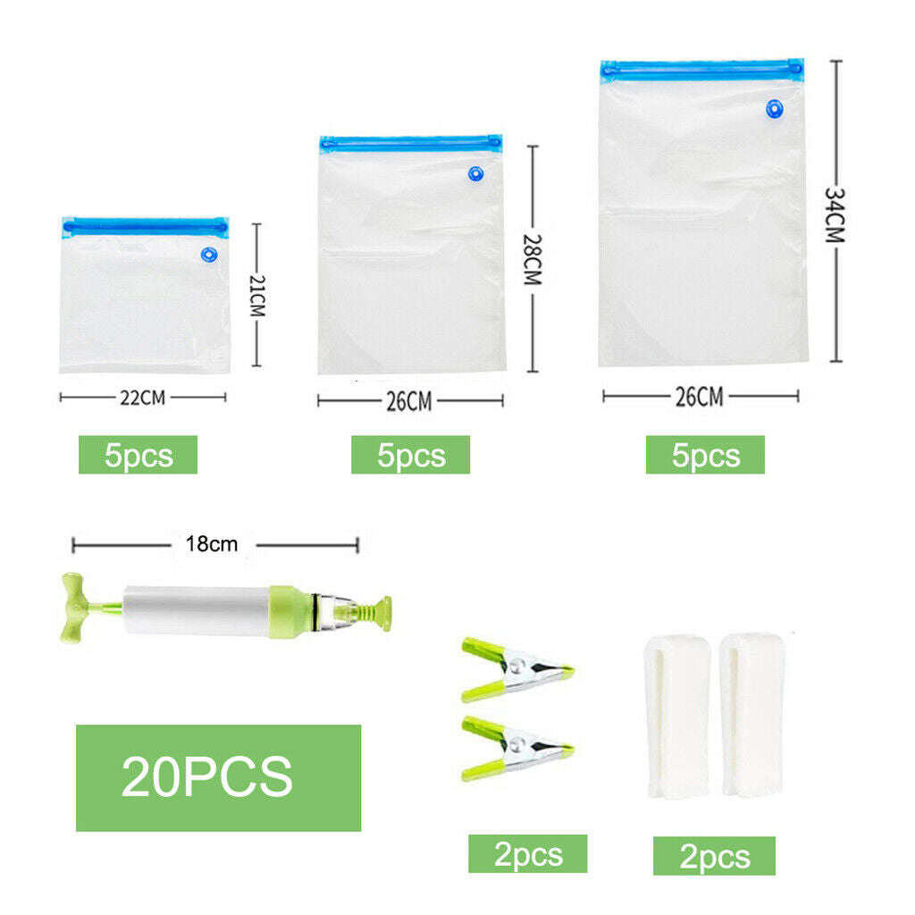 Sous Vide Bag 15 Reusable Bags Vacuum Sealer for Food Storage & Pump Clips