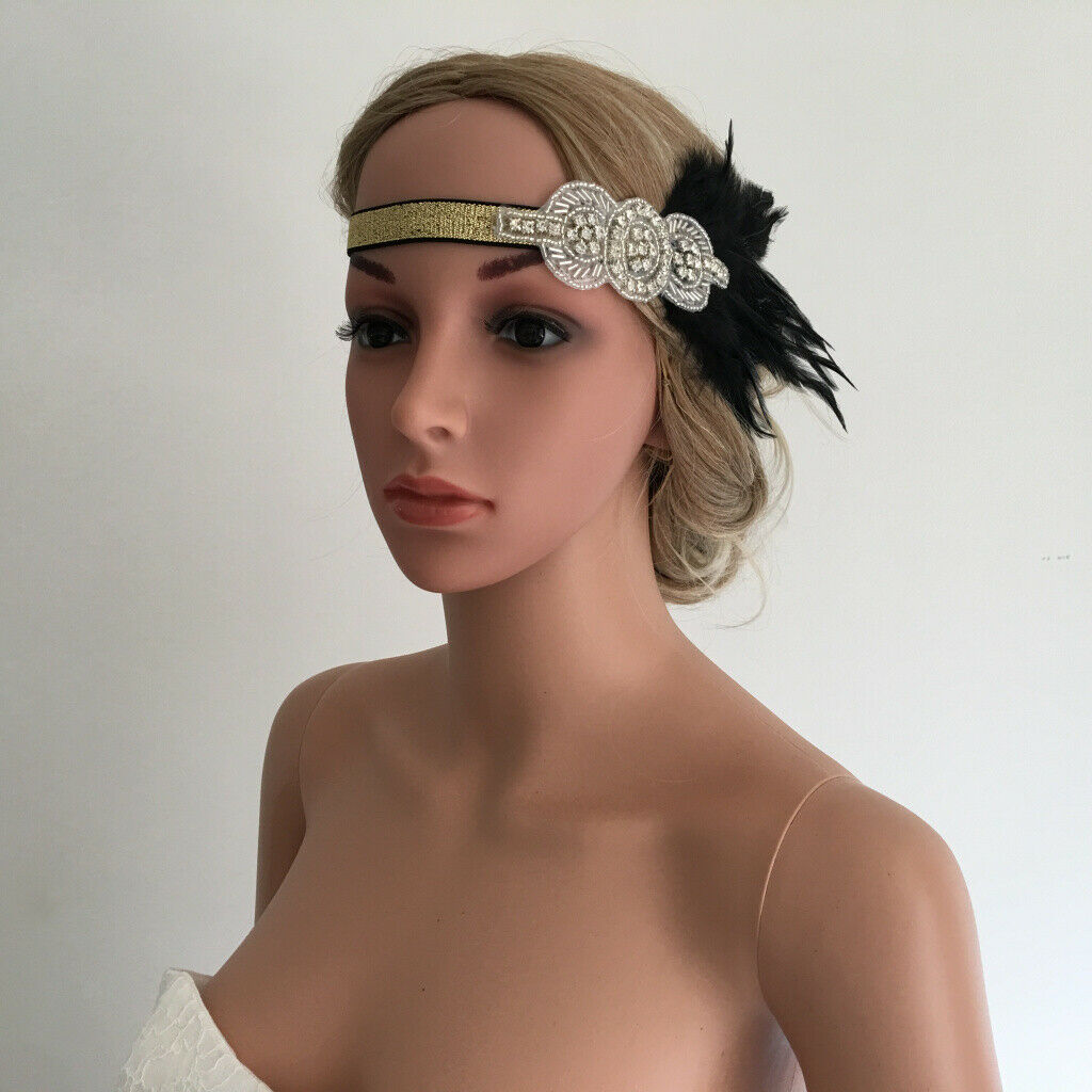 Retro Black  Headband Elastic Wedding Headpiece Flapper Costume
