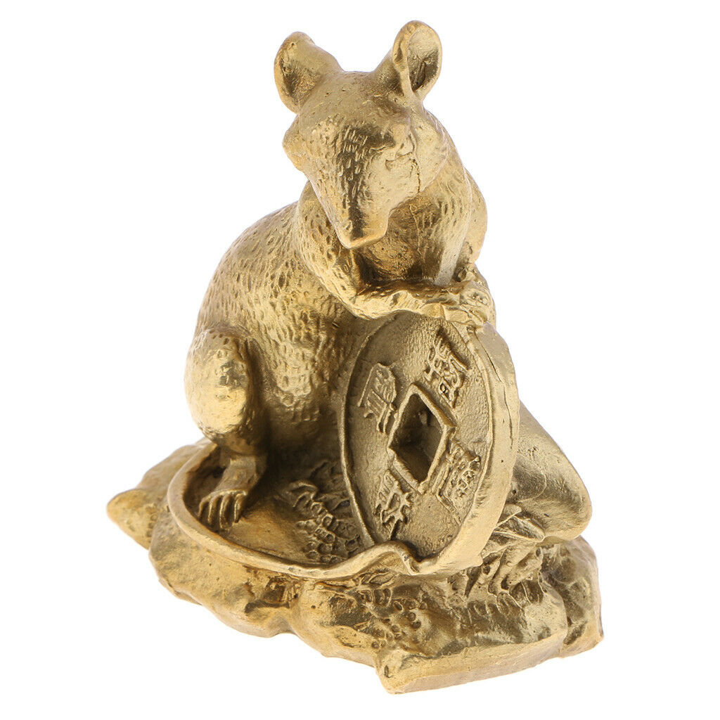 Brass Chinese Zodiac Rat Sculpture Feng Shui Fortune Symbol Ornament Gift