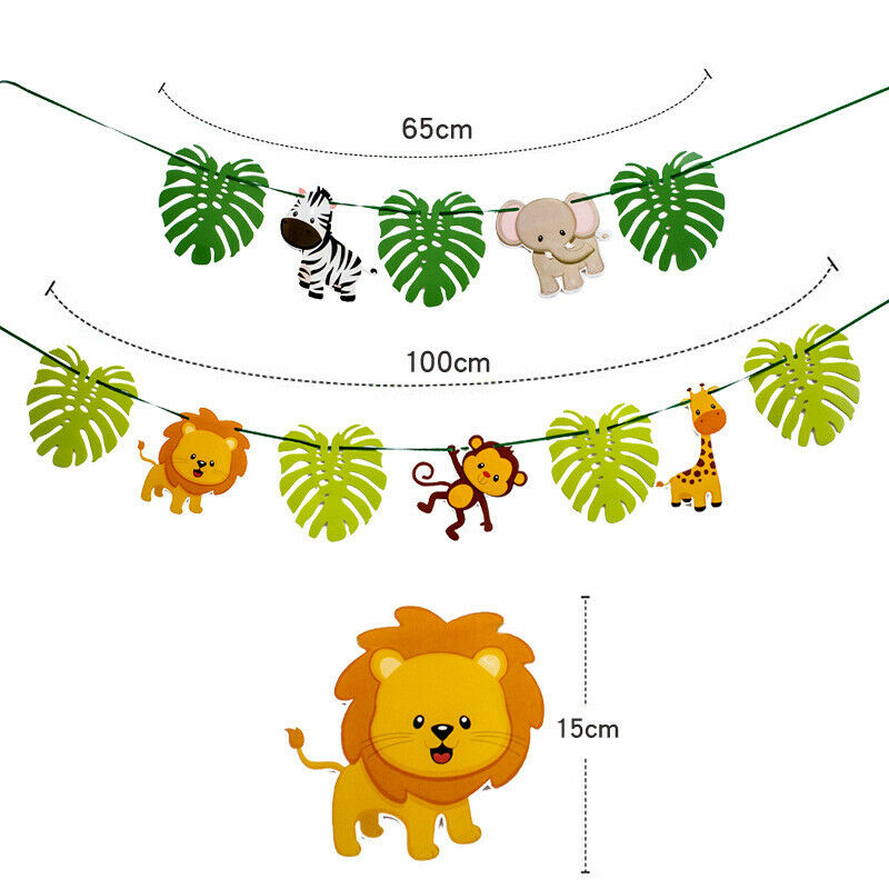 3 m Animal Cartoon Animal Jungle Leaf Theme Bunting Birthday Banner Party Dec TL