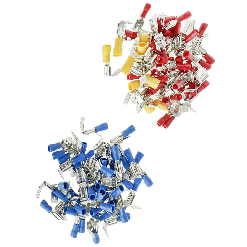 100Pcs Insulated Spade Crimp Terminals Electrical Wire Connectors