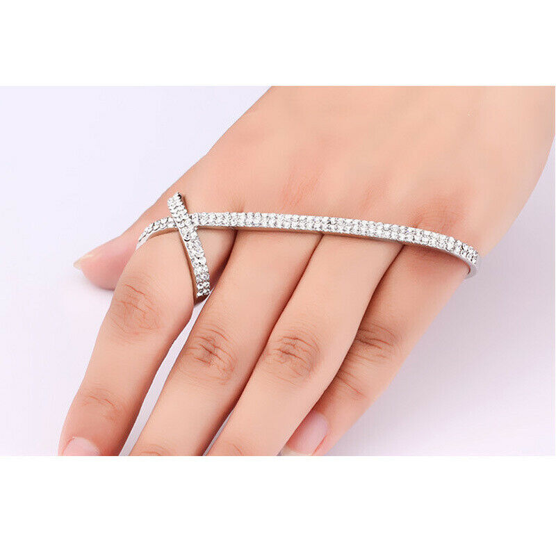 Hand Cuff Palm Bracelet Ring Crystal Zircon Bangle Bridal Flowergirl Jewelry