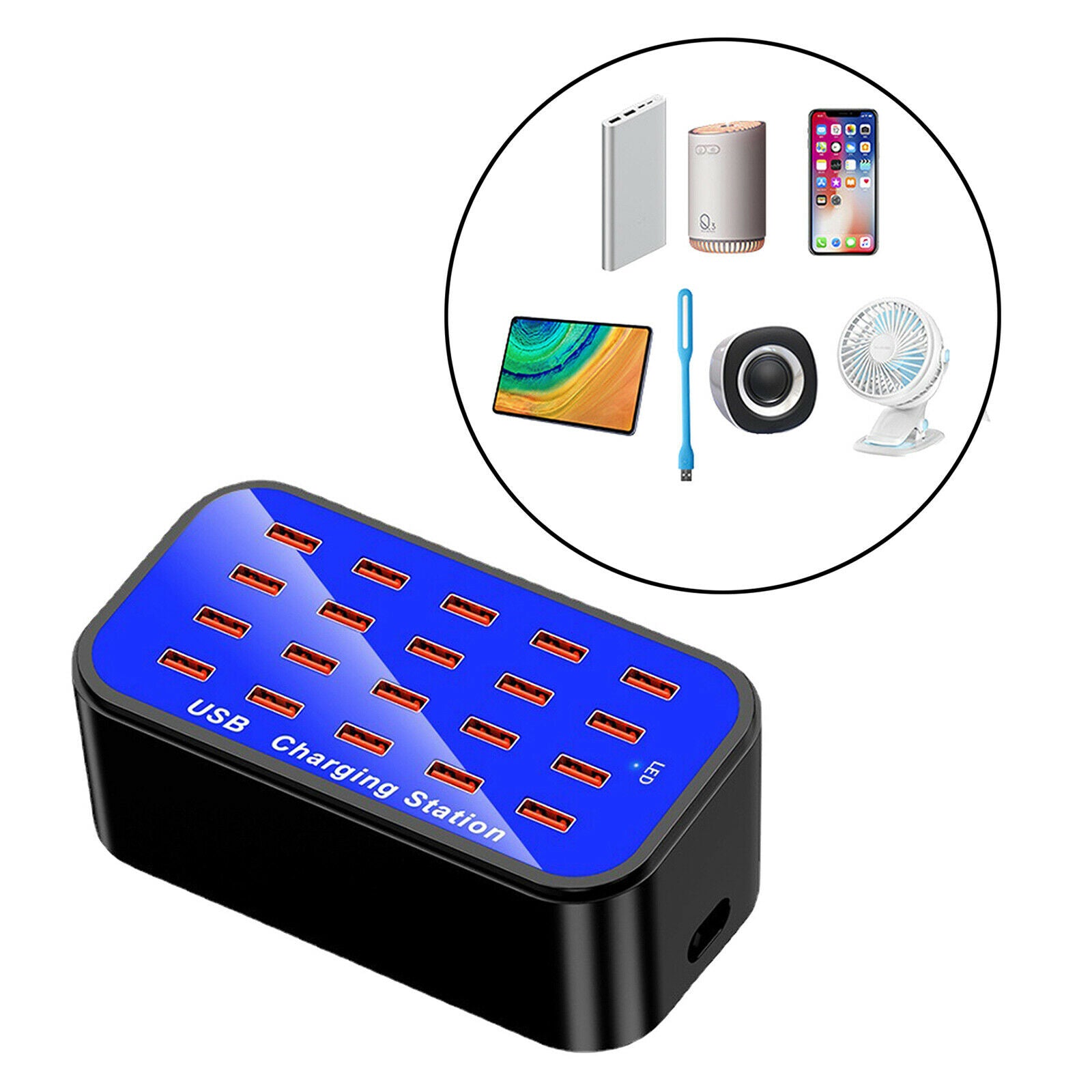 Multiple USB Charging Station Charger Hub 20-Port 90W/20A for Smartphones US