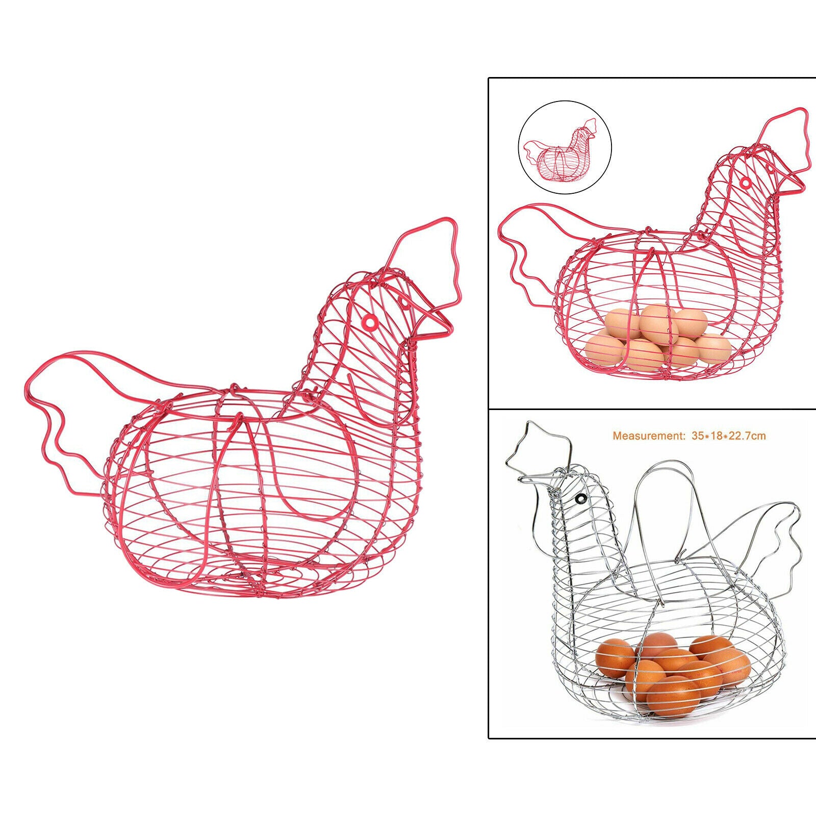 Rustic Egg Basket Wired Egg Basket Wire Holder with Handles for Kitchen