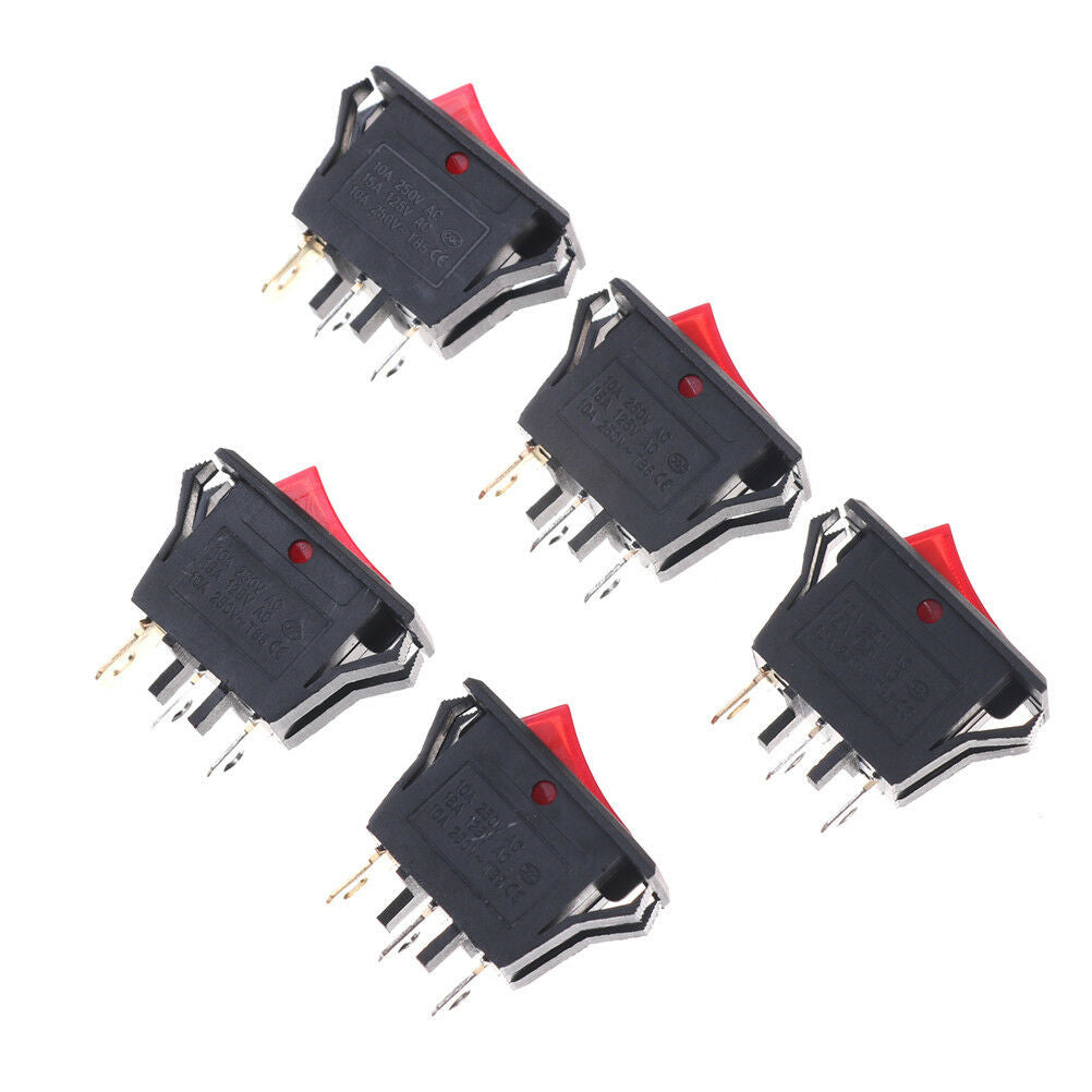 5PCS Red AC15A/250V 20A/125V ON-OFF 2 Position SPST Boat Rocker Switch 3 pC!