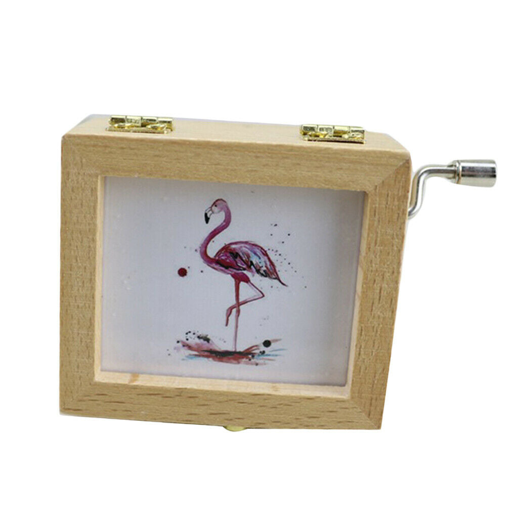 Wood Hand Crank Musical Box Flamingo Decor for Birthday Gift Exquisite