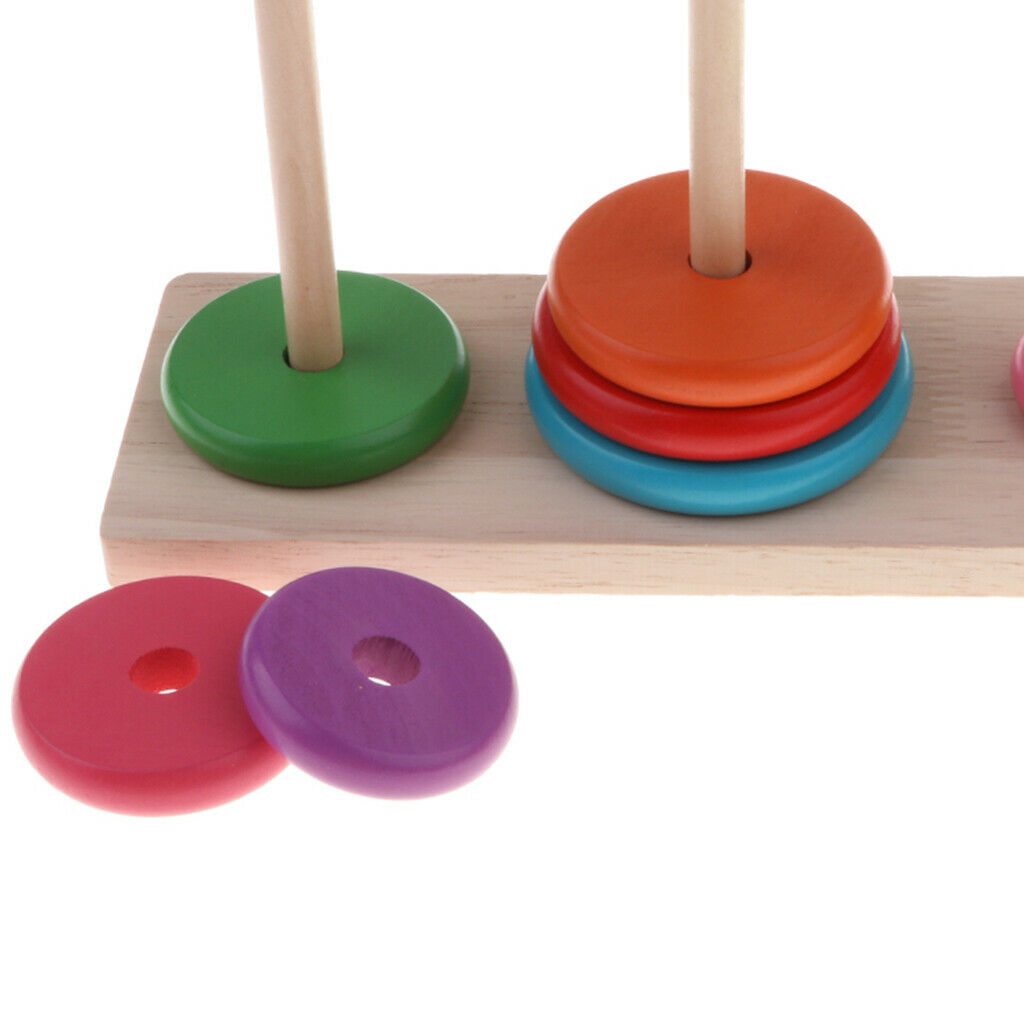 Rainbow Wooden Collection Creative Tower of Hanoi, Wooden Colorful Ten Rings