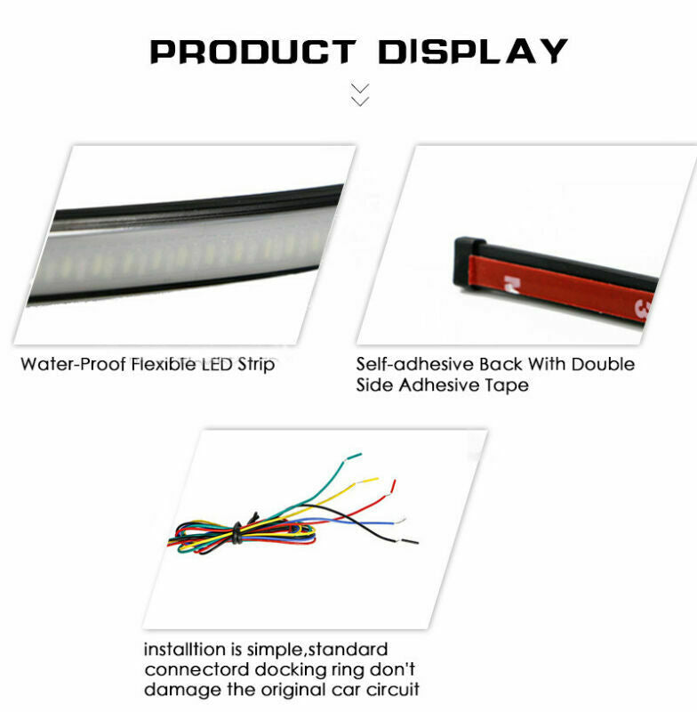 2x30cm Switchback Flowing Car DRL LED Knight Rider Turn Signal Brake Light Strip