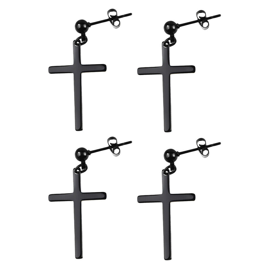 2Pairs Gothic Punk Rock Cross Earrings Black Ear Studs Wedding Club Jewelry