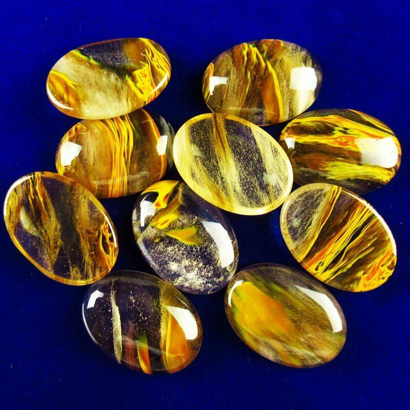 8pcs 30g Yellow Volcano Cherry Quartz 25x18x6mm Oval Cab Cabochon A-286JM