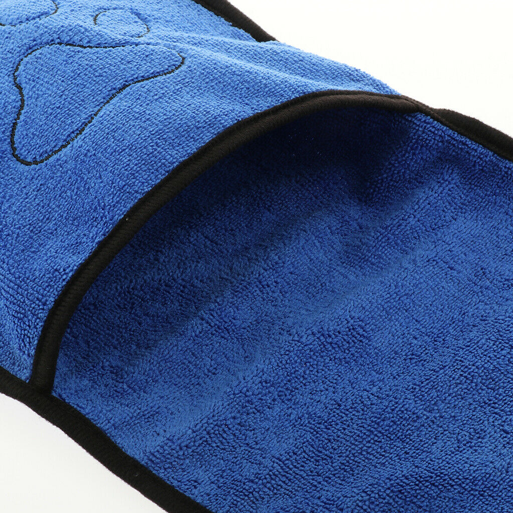Absorbent dog dry towel made of microfiber with handbags, blue