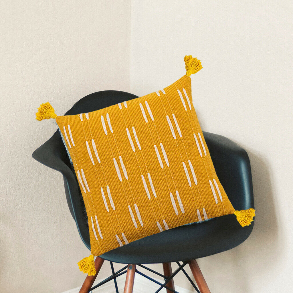 Soft Pillow Cover Tassels Invisible Zipper Living Room Couch Yellow Square