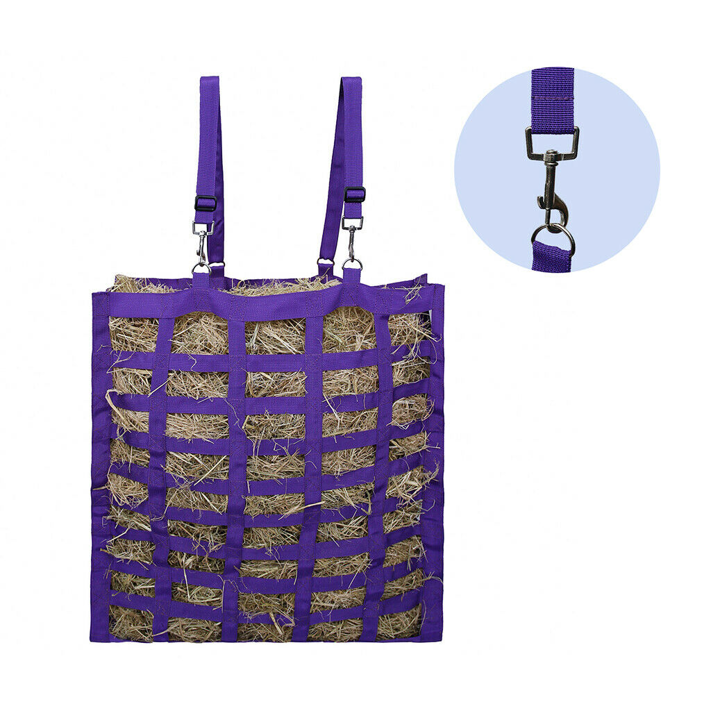 Horse Hay Bag Equestrian Adjustable Slow Feed Hay Net Tote Pouch for Cows Purple
