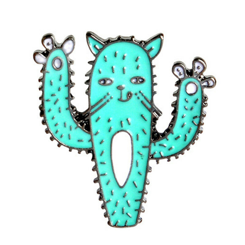 Cartoon Enamel Cactus Plant Cat Brooch Pins Animal Lapel Collar Pin Jewelr.l8