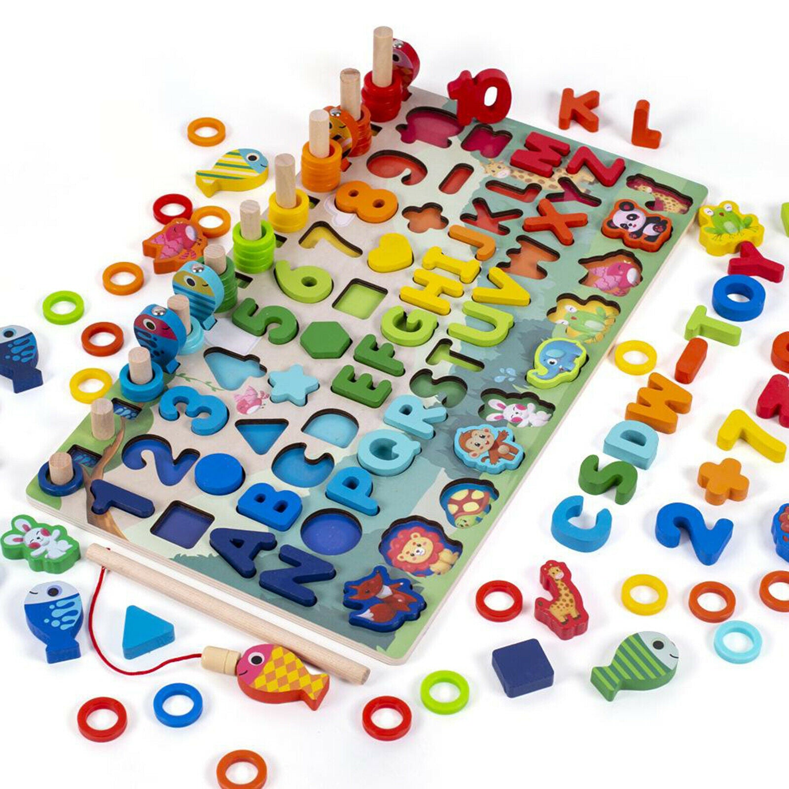 Wooden Alphabet Number Shape Puzzles Board Toddler Preschool Learning Toys