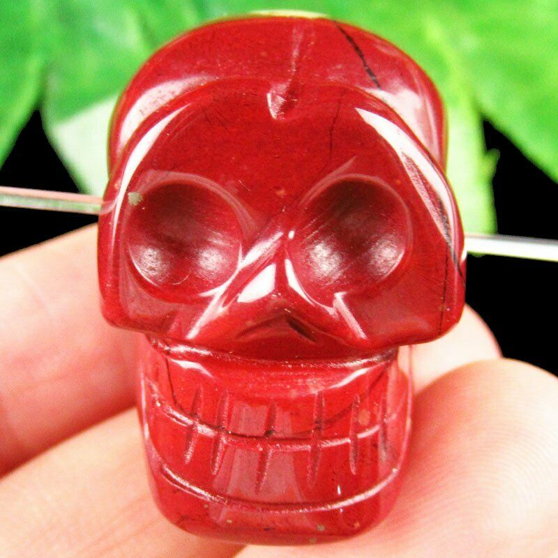 2Pcs 50g Carved Natural Red Jasper Skeleton Head Pendant 30x25x19mm A-471DP