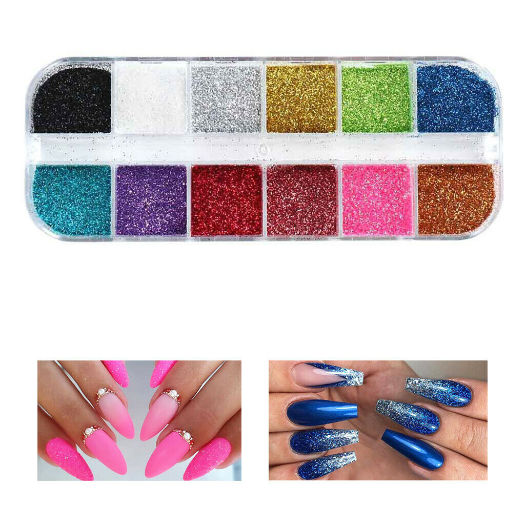 Retro 12 Grid Powder Nail Glitters for Decoration Makeup DIY UV Gel Polish