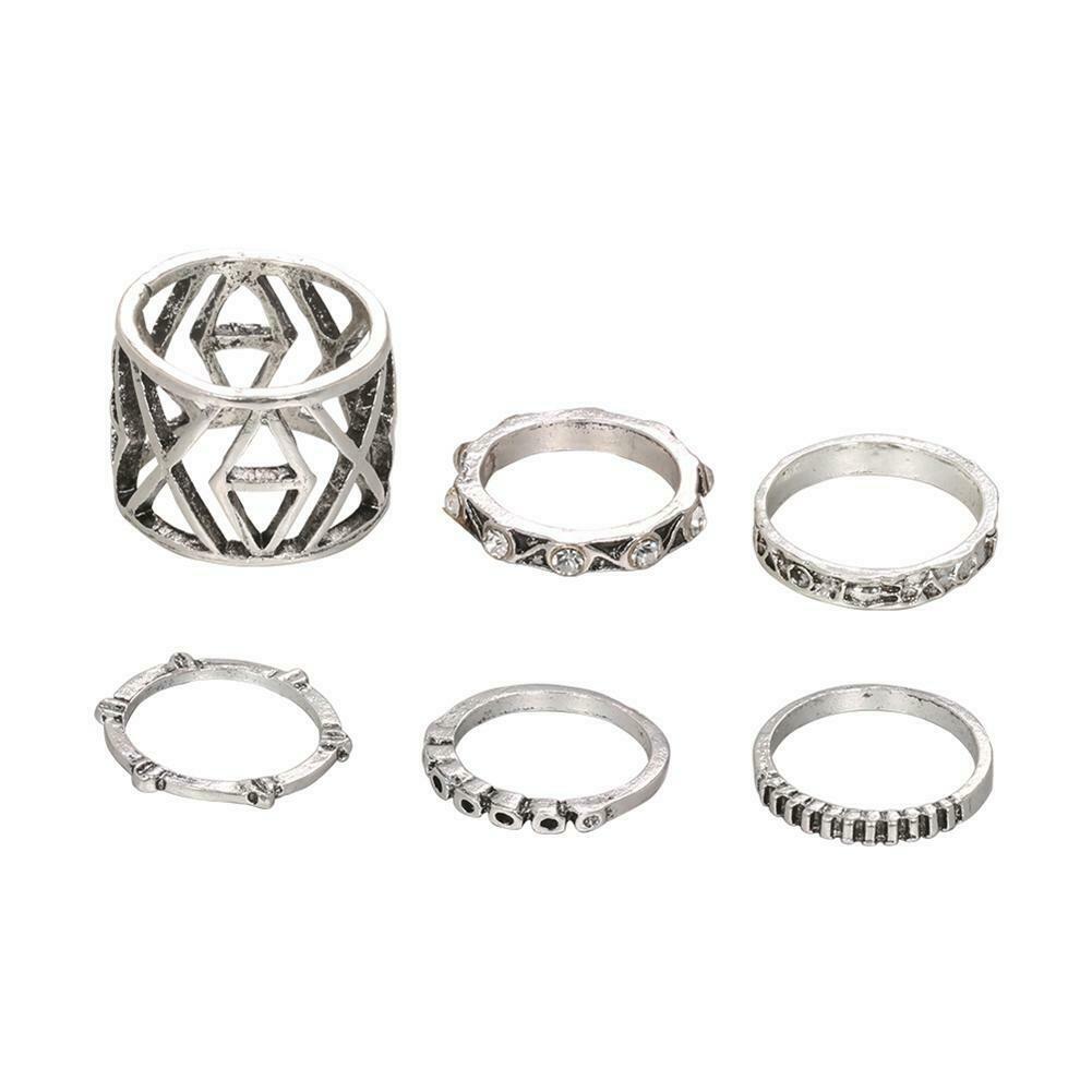 6pcs Punk Style Fashion Ring Arrow Hollow Knuckle Ring Unisex Retro Jewelry @