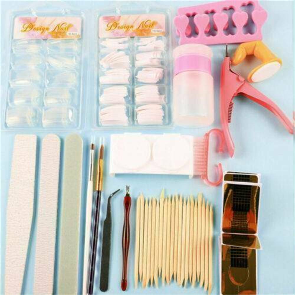 1 Set Full Acrylic Powder Nail Art Tool Set Tips Brush Manicure Tool Kit Lot ~