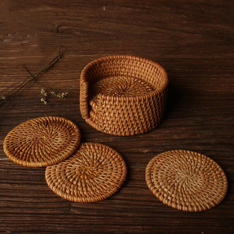 6Pcs Drink Coasters Kungfu Tea Accessories Placemat Dish Mat Rattan Cup Dia BDA