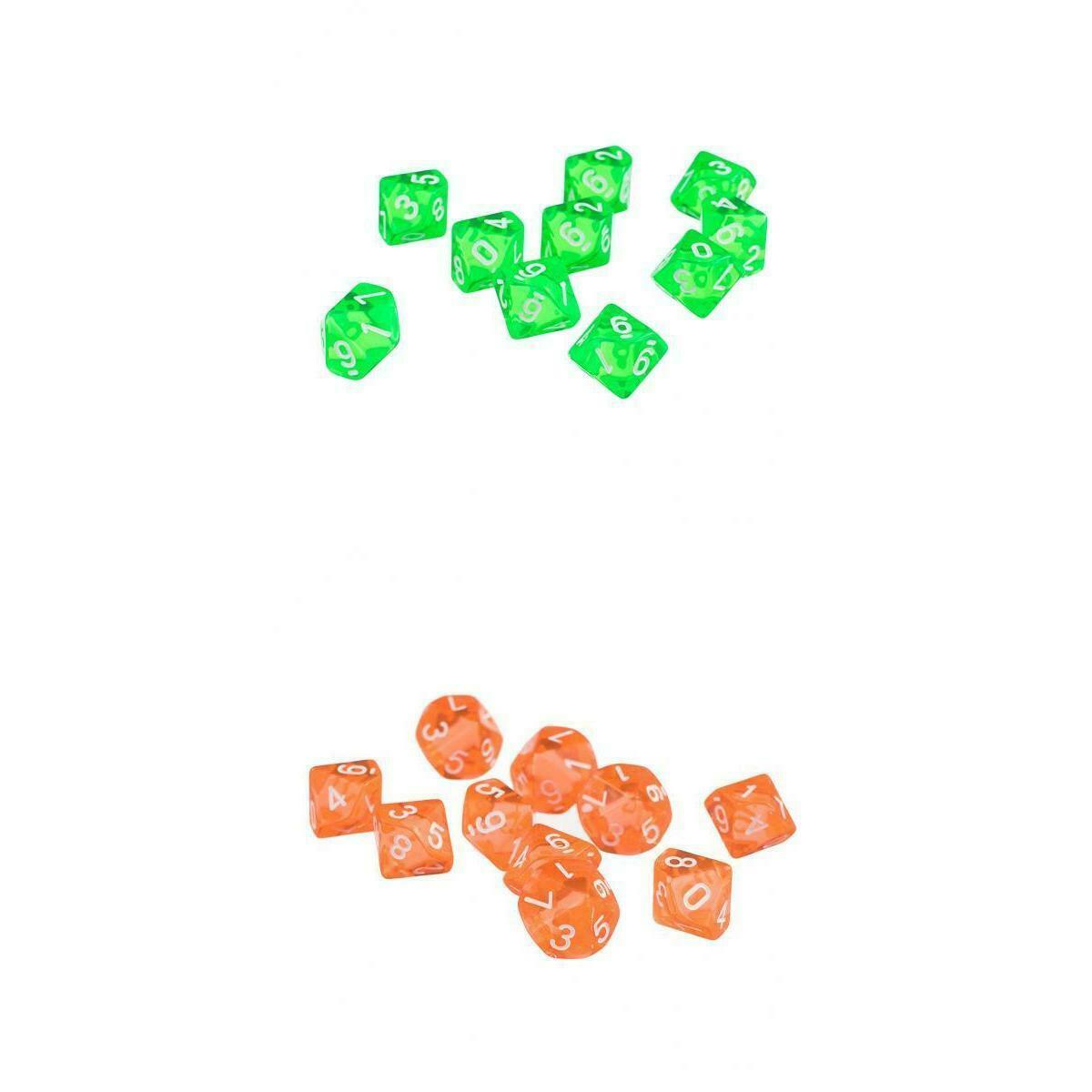 20pcs/set Green + Orange Ten Sided Game Dice Die for DnD D&D RPG Accessories