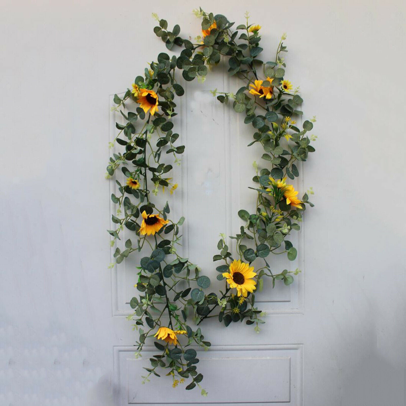 20cm Artificial Sunflower Wreath Green Eucalyptus Leaves Front Door Wall Decors