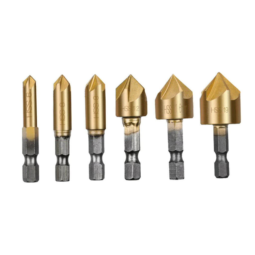 6 x 90 degrees Countersink Drill Bit Wood Drill Bit Set Hex Coated Drilling Tool