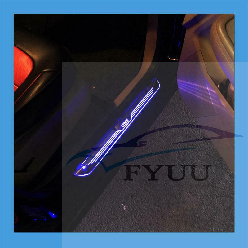 2PCS Blue LED Front Door Sill scuff Cover induction moving light Welcome lamp