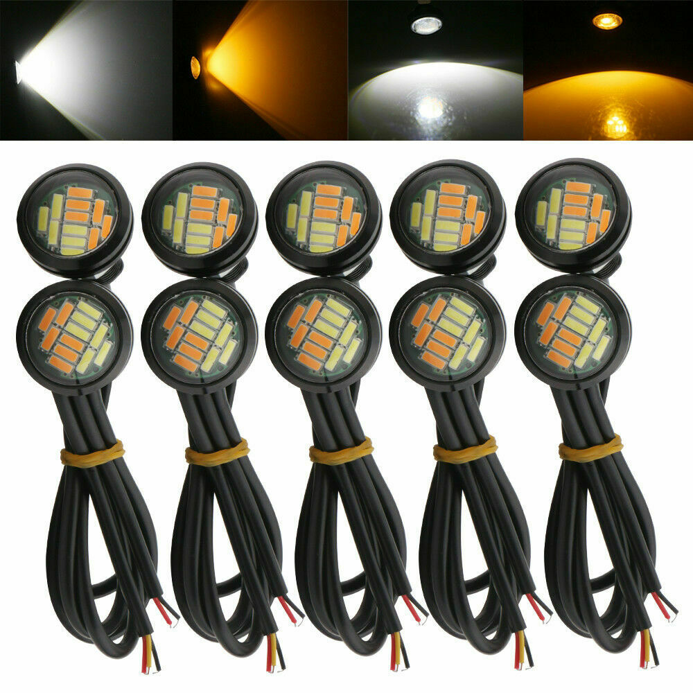 10X 23mm 4014-SMD Dual Color White Amber Eagle Eye LED DRL Turn Lights Car motor