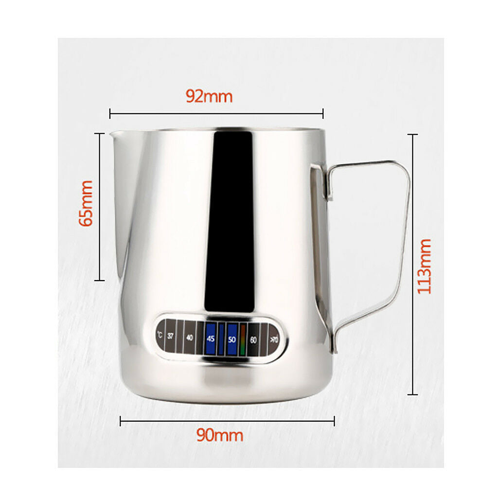Milk Jug Frothing Cup Pitcher Thermometer Stainless Steel Cappuccino 600ml