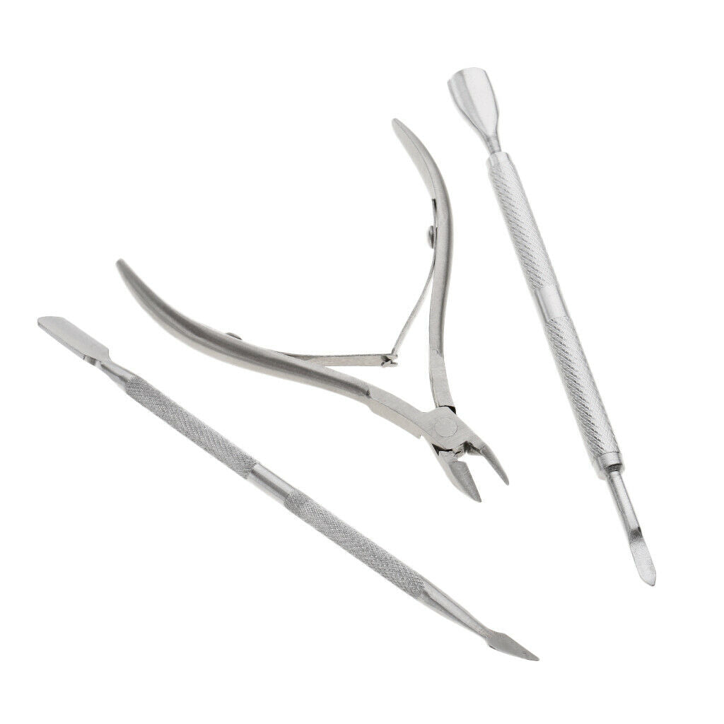 3PCS Stainless Steel Nail Cuticle Pusher Remover Trimmer Manicure Pedicure Set