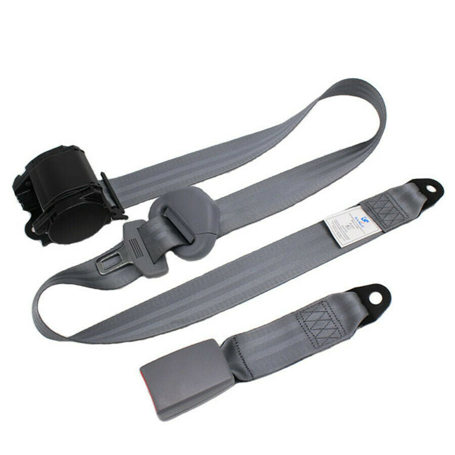 Car Seat Belt Lap 3 Point Safety Travel Adjustable Retractable Gray nylon