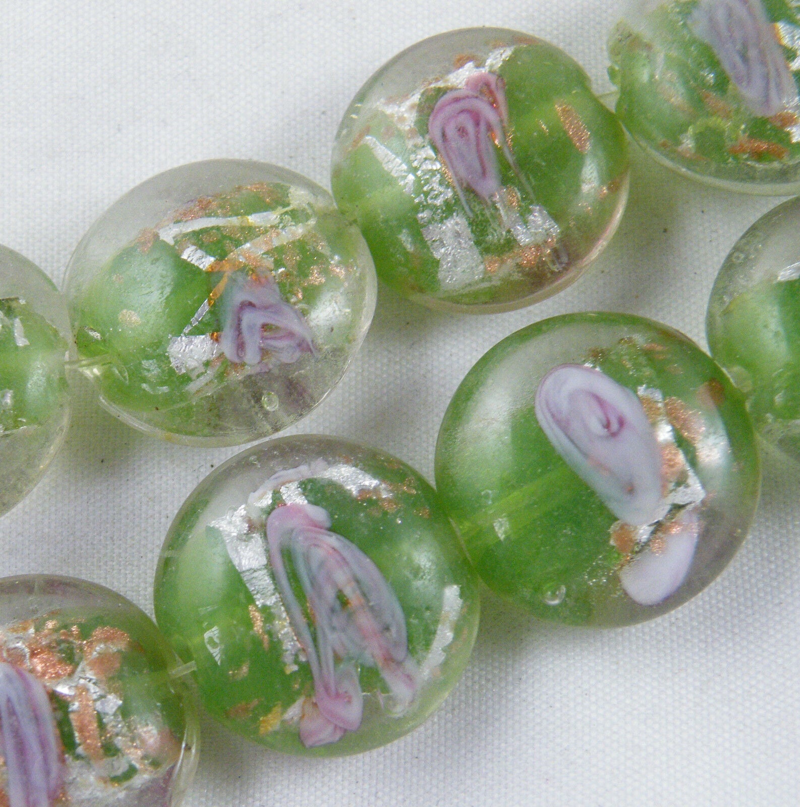 15pcs Handmade Lampwork Green Flat Spacers 20mm P452