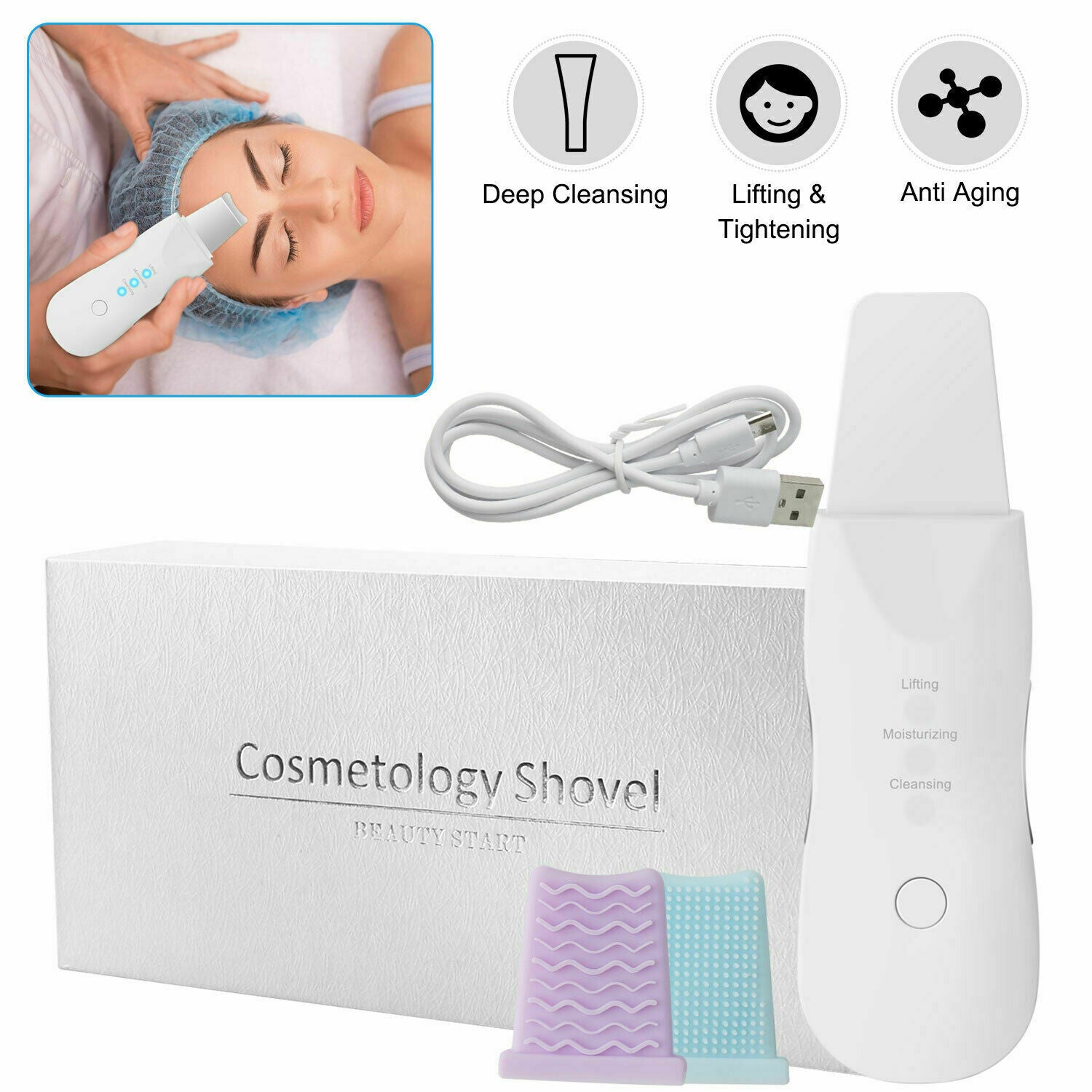 Ultrasonic Facial Skin Scrubber Spatula Face Extractor Peeling Deep Cleaner Tool